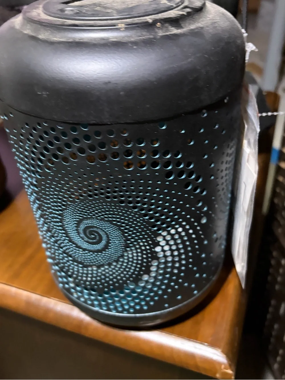 Black and Teal Spiral Metal Lantern - Home Accent